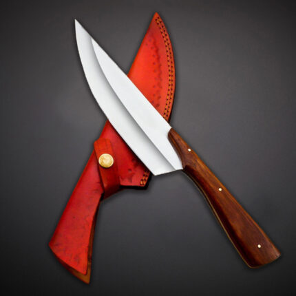 Chef Knife D2 Steel Rose Wood Handle With Leather Sheath