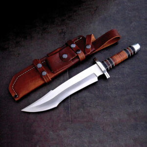 Handmade D2 Steel Hunting Bowie Knife Leather Handle With Leather Sheath