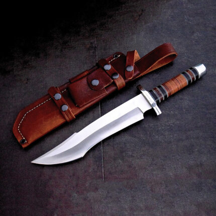 Handmade D2 Steel Hunting Bowie Knife Leather Handle With Leather Sheath