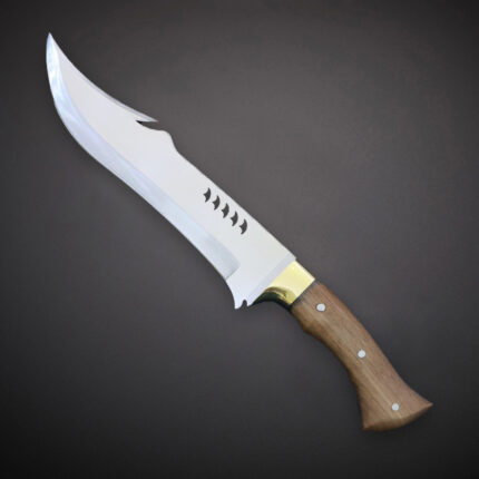Hunting Bowie Knife D2 Steel Blade Rose Wood Handle With Leather Sheath.