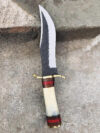 Handmade Damascus Steel Bowie Knife Camel Bone & Roos Wood Handle with Sheath