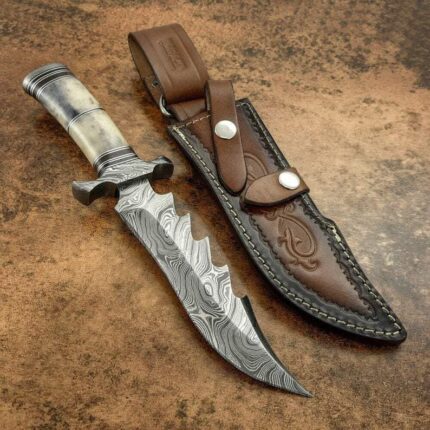 Hunting Knife Handmade Damascus Steel With Camel Bone Handle