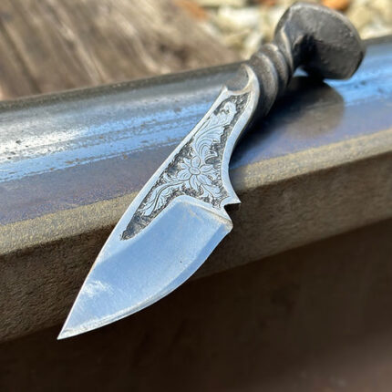 Handmade Engraved Mini Spike Knife With Leather Sheath
