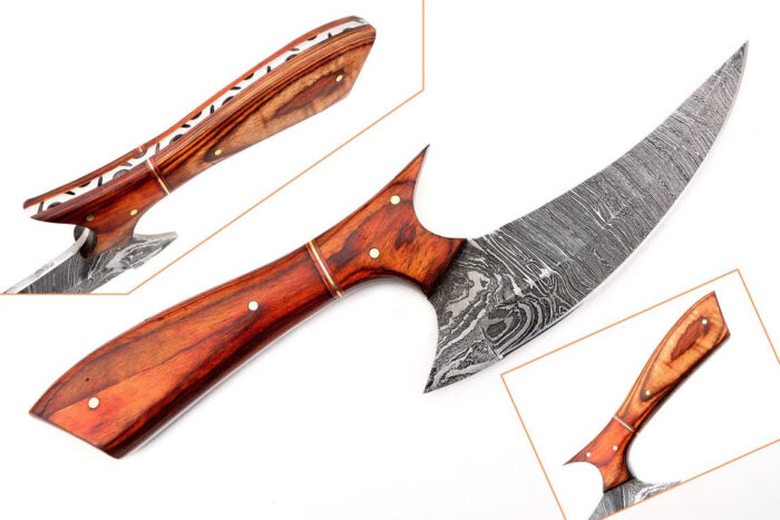 Chef Kitchen Cleaver Knife Damascus Steel Blade Rose Wood With Leather Sheath
