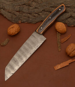 Custom Handmade Chef Knife Pakka Wood Handle With Leather Sheath