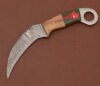 Karambit Knife Damascus Steel Blade Pakka Wood Handle With Leather Sheath