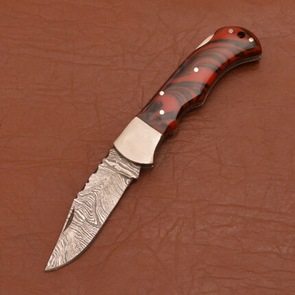 Folding Knife Rison Handle With Leather Sheath