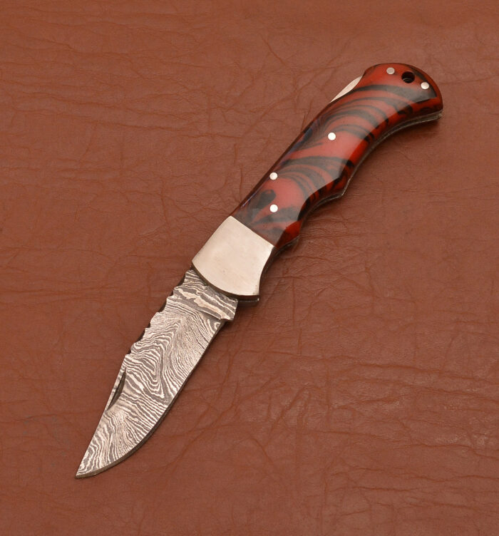 Folding Knife Rison Handle With Leather Sheath