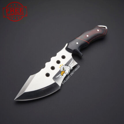 Hunting Tracker Knife Stainless Steel Handle Micarta Wood With Leather Sheath