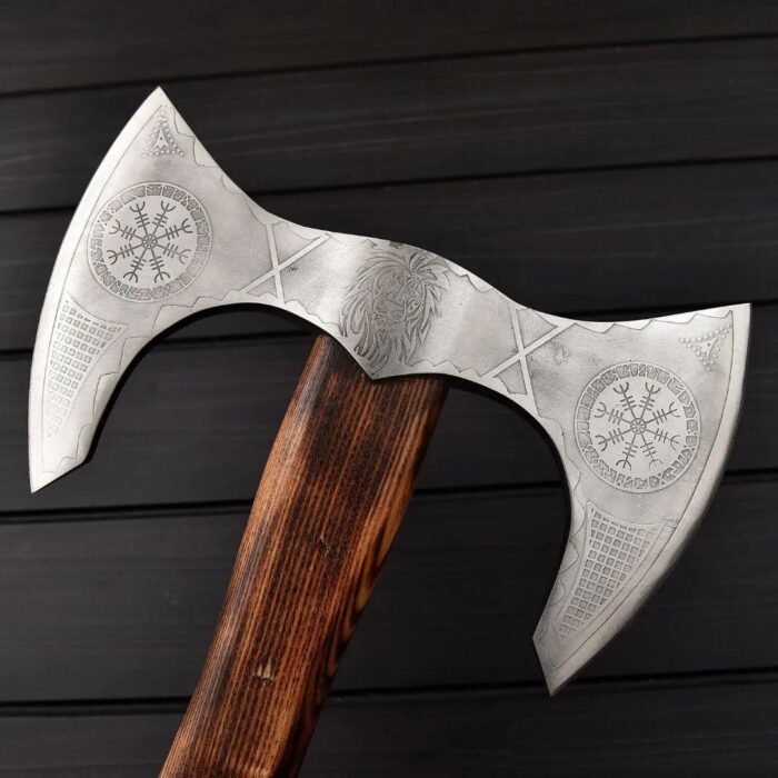 Roman Double Head Axe Carbon Steel Etching On Blade