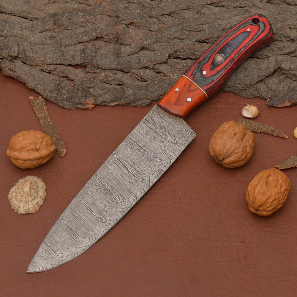 Chef Knife Pakka Wood Handle + Leather Sheath